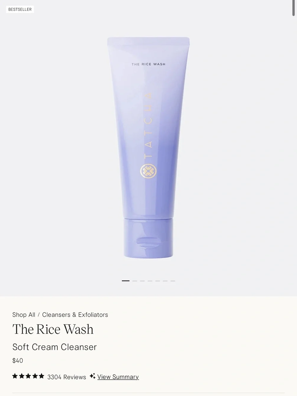 Tatcha Rice Wash Gentle Foaming Cleanser - Lavender Tube